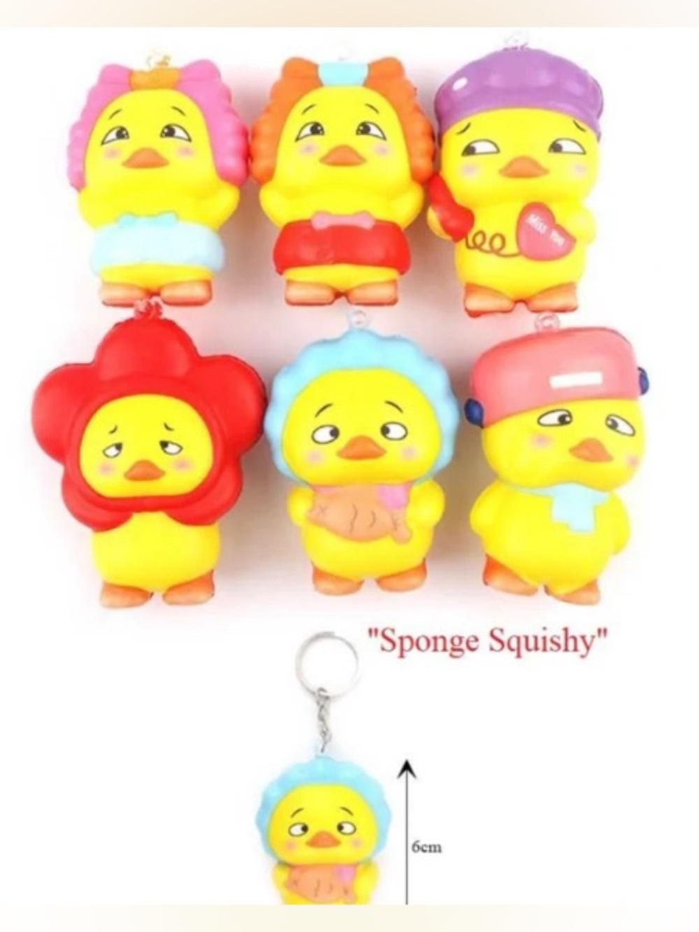 Yellow Chick Squishy Keychain Plush Toy - Assorted Colors (12 pieces)